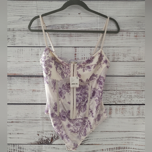 Free People Tops - Free People Night Rhythm Floral Corset Bodysuit Ivory Combo L NWT